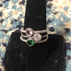 Stackable Purple,White,& Green topaz Rings